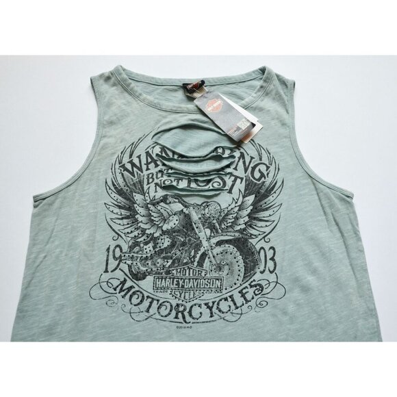 Harley Davidson Women's Teal Blue Slashed Tank Large New - Picture 2 of 7